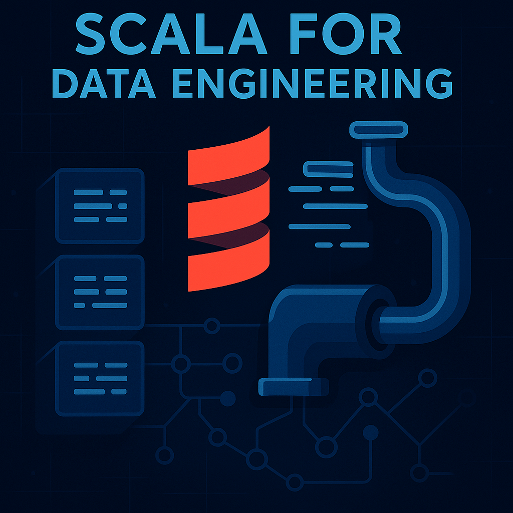 Scala for data engineering tutorial diagram with type-safe data pipeline and Apache Spark Datasets